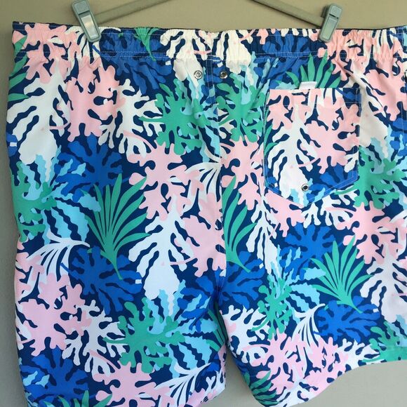 Lands' End Men Swim Trunks Shorts XXL Leaf Print Pockets Tropical Beach Resort - Picture 10 of 11